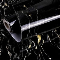 Olpad Self Adhesive Oil Water Proof Vinyl Wall Papers Sticker Wallpaper Sheet Marble Stickers Foil Paper For Bathroom Cabinet Room Home Kitchen (Black & Gold)