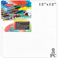 Variety Canvas 12 X 12 Inch Cotton Canvas Board For Painting, 7Oz Primed, Pack Of 2 Piece - White
