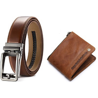 Contacts Men Leather Auto Lock Buckle Belt And Rfid Protected Genuine Leather Wallet Combo (15,N60), Clear