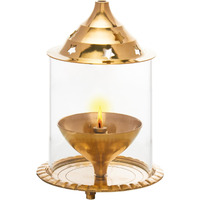 Classyo Brass Akhand Diya For Puja With Borosilicate Glass Cover- Diya With Glass Cover- Diyas For Pooja (Medium)