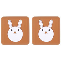 Mockery Door Stoppers Cartoon Cute Animals Design Silicone Self-Adhesive Absorbing Gel For Children's Room Door Lock Protective Pad Handle For Furniture Refrigerator (Pack Of 2, Brown)
