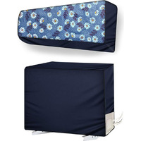 Stylista Ac Cover Set Of Indoor And Outdoor Unit For 2 Ton Capacity Floral Pattern Blueish Grey