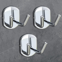 Fortune Double Bath Towel Hook, Wall Mount 304 Stainless Steel Double Robe Hook, Bathroom Kitchen Towel Hanger, Hand Towel Holder For Wall - Bathroom Accessories (Pack Of 3)