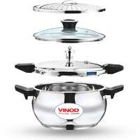 Vinod Magic Stainless Steel Smart 3 In 1 Pressure Cooker 3.5 Litre | 5Mm Thick Base | All In One Cooker With Strainer & Glass Lid | Induction And Gas Base | Isi Certified | 2 Years Warranty