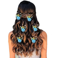 Hair Flare Artificial Flower With Pearl Bridal Hair Pin/Hair Clip/Side Pin/Comb Pin/Hair Accessories/Judapin For Women & Girls - 2397, Skyblue