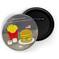 Dhcrafts Pin Badges Multicolour Food Lovers American Cuisine American Food Big Cheese Burger With Fried Potatoes And Sauce Glossy Finish Design Pack Of 1