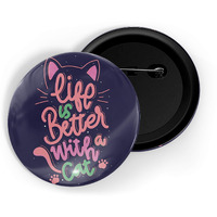 Dhcrafts Blue Color Pin Badges Quotes Life Is Better With A Cat D3 Glossy Finish Design Pack Of 1
