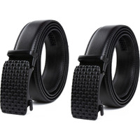 Contacts Men's Leather Belt With Auto Lock Buckle (Coalt6-Black_Black)
