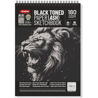 Anupam Ash Black Toned Sketch Book A4 Size Spiral Binding Drawing Notebook 140Gsm For Sketching & Drawing With Pen Pencil Charcoal Pastel & Wax Crayon For Artist's & Amateurs (80 Pages / 40 Sheets)