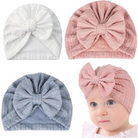 Palay 3Pcs Cap For Baby Girl Boy, Lovely Bow Caps For Babies, Soft Warm Baby Cap 0-3 Month, Stretchy Turban Cap For Baby Girl 3-12 Months, Infant Baby Hat For Newborns Shower Gift