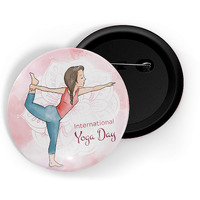 Dhcrafts Pin Badges Pink International Yoga Day D1 Glossy Finish Design Pack Of 1