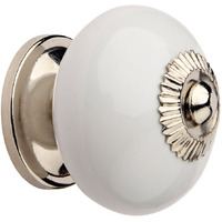 Hobknobs Stylish White Ceramic Nickel Plated Cabinet Knobs | Standard Size 39Mm Dia | Cupboard Drawer Pulls | Door Knobs | Modern Decorative Handles For Kitchen, Bathroom, Dresser, Wardrobe.