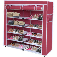 Gtc Multipurpose Portable Shoe Cabinet Rack Light Weight Foldable Shelves Storage Organizer With Wardrobe Cover For Home (12 Layer, Maroon) Storage Unit