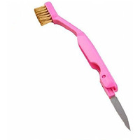 Ks Gas Cleaning Brush With Scraping Knife Mini Wire Brush Cleaning Tool Kit Brass, Nylon, Stainless Steel Bristles (Random Colors)