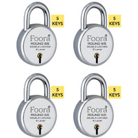 Foora Lock And Key Round 65 With 5 Keys, Steel Round 65Mm Padlock Pack Of 4