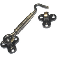 Riseom Brass Gate Hook/Window Hook For Double Doors Gates/Windows(Flower Eye) Pack Of 2 (4 Inch, Antique Brass)