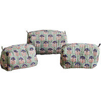 Ravaiyaa - Attitude Is Everything Cotton Hand Block Printed Quilted Floral Traveller Toiletry Bag Waterproof Cosmetic Pouch 3 Piece Combo Set Waterproof Cosmetic Bags (Green)