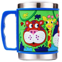 Funblast Stainless Steel Mug Emboss Hot And Cold Coffee/Milk/Tea Mug For Kids Cartoon Print Soft Rubber Design Cup (Random Color And Design), 350 Ml