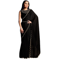 Akhilam Women's Chiffon Saree With Unstitched Blouse Piece, Black