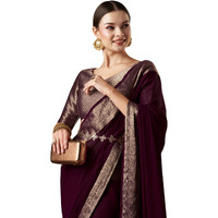 Akhilam Women's Woven Design Solid Georgette Kanjeevaram Saree With Unstiched Blouse Piece, Purple