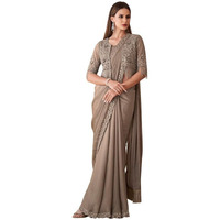 Akhilam Women's Georgette Embellished Saree With Unstitched Blouse Piece, Grey