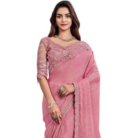 Akhilam Women's Georgette Embellished Saree With Unstitched Blouse Piece(Pink_Silver29003_Tfh)