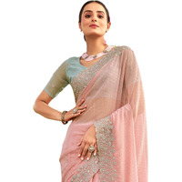 Siril Women's Georgette Embroidery Zari Work Saree With Unstitched Blouse Piece (3647S349_Baby Pink)