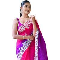 Akhilam Women's Pink Georgette Sequins Embellished Saree With Unstitched Blouse Piece (Kesari2908_Kr)