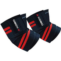 Kobo Wta-44-Black-Red Elbow Wrap Wta-44 Weight Lifting Elbow Wraps Heavy Duty Elastic Compression Support, Free Size (Black/Red)