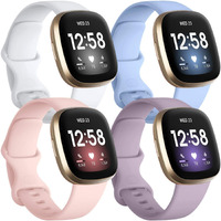Getino 4 Pack Bands Compatible With Fitbit Sense And Fitbit Versa 3, Soft Washable And Durable Silicone Sport Strap, Adjustable Replacement Wristbands For Women Men, Small Lilac/Pink/Lavender/White