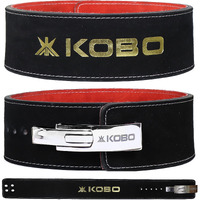 Kobo 13Mm Lever Belt Weight Lifting Gym Fitness, Natural Genuine Leather, 4 Wide Back Support, 9 Adjustable Holes, Powerlifting Bodybuilding Deadlift Squat Workout Strength Training, Men Women (L)