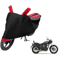 Auto Hub Bike Cover Compatible With Re Super Meteor - Mirror Pocket, Dustproof, Windproof, Belt Buckle - Black-Red (1 Unit)