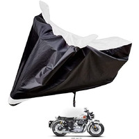 Auto Hub Bike Cover Compatible With Re Interceptor 650 With Mirror Pocket,Dustproof, Windproof, Belt Buckle, Super Interceptor 650 Bike Cover- Black-White - 1 Unit
