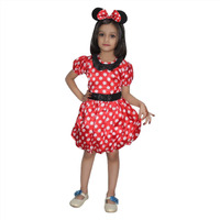 Kaku Fancy Dresses Minnie Girl Cartoon Costume -Red & White, 5-6 Years Kids