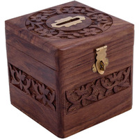 Zyntix Wooden Piggy Bank Storage 4 Inch Fully Carved Coin Bank Adult Piggy Bank Wooden Coin Box Money Bank For Coins And Money For Kids Money Box For Home Temple