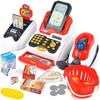 Eyesign Plastic Cash Register With Checkout Scanner, Fruit Card Reader, Credit Card Machine, Play Money And Food Shopping Play Set For Kids (Supermarket Big Red)