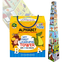 My First Learning Tower - Alphabet I 10 Durable Stacking & Nesting Blocks + 1 Board Book For Early Learning I 4-In-1 Fun And Educational Toy For Toddlers Age 2+ I Montessori Toys By Majestic Book Club