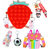 Funblast Combo Of Fidget Popit Shoulder Bag With Keychain & Sling Bag For Kids Pop It - Coin Pouch, Stationary Organizer Set / Birthday Return Gifts For Girls, Kids (Pack Of 2; Random Color)