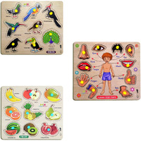 Highroof Kids Fort Pre Nursery Educational Jigsaw Puzzles For Adults Kids Learning Toys Kit Board Game 3 Pcs Set Of Birds Human Body Parts & Fruits Educational Toy
