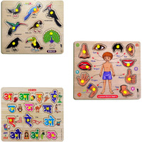 Highroof Kids Fort Pre Nursery Educational Jigsaw Puzzles For Adults Kids Learning Toys Kit Board Game 3 Pcs Set Of Birds Human Body Parts & Hindi Letters Educational Toy