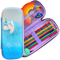 Funblast Pencil Case For Kids, Cartoon Design Zipper Pencil For School Girls, Boys, Stationary Pouch For Students School Supplies, Birthday Return Gifts For Kids (Unicorn-Blue)