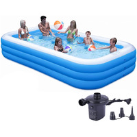 P For Pogu 8.5 Feet Rectangular Inflatable Pool With Electric Pump Full-Sized Swimming With Family Bathtub For Kids Adults Outdoor Backyard Garden Summer Party (Blue)