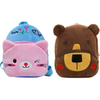 Blue Tree Cute Kids Backpack Toddler Bag Plush Animal Cartoon Mini Travel Bag For Baby Girl Boy 1-6 Years (Blue Cat-Bear)