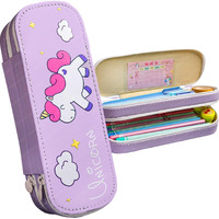 Funblast Fabric Unicorn Pouches For Girls, Multi-Purpose Zipper Pouch Case For School Kids, Stationary Organizer Box, Aesthetic Pencil Case For School & College Students (Purple)