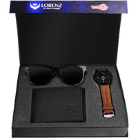 Lorenz Combo Of Analogue Black Dial Men's Leather Watch With Wallet And Black Sunglasses
