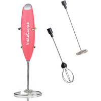 Instacuppa Milk Frother Handheld Battery Operated Electric Foam Maker With Stainless Steel Whisk,Included Stainless Steel Stand And 2 Whisks, Pink