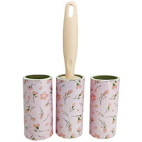 House Of Quirk Lint Rollers Brush Reusable Sticky Picker Cleaner Roller Easy-Tear Sheets Pet Hair Lint Roller 10Cm Sheet Set Of 3 Rolls 180 Sheets, 60 Sheets Each Roll - Pink Flower