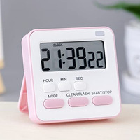 Wolpin Digital Kitchen Timer & Stopwatch, Countdown Large Digits, Loud Alarm, Magnetic Stand Round Cooking | Baking | Kids Study Teacher Shower Bathroom Oven Round Stand Hanging Hole, Pink & White