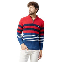 Kvetoo Men High Neck Zip Full Sleeve Woolen Winter Sweater Indigo Maroon Size Xl