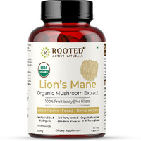 Rooted Usda Organic Lions Mane Mushroom Extract Capsules, 38% Beta Glucan(90 Counts)